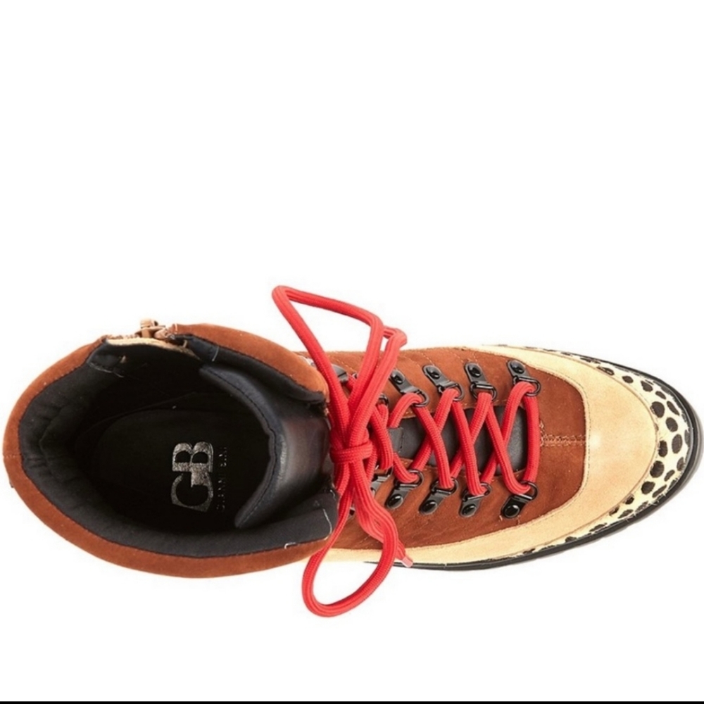 Gianni Bini Squad Goals Cheetah Calf Hair & Suede Lace Up & Zip Lug Sole Boot 9M - Picture 3 of 15